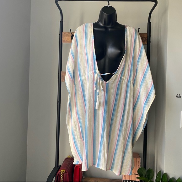 Jessica Simpson Women's Swimsuit Border Bathing Suit Cover Up stripes size L NEW - Picture 2 of 7